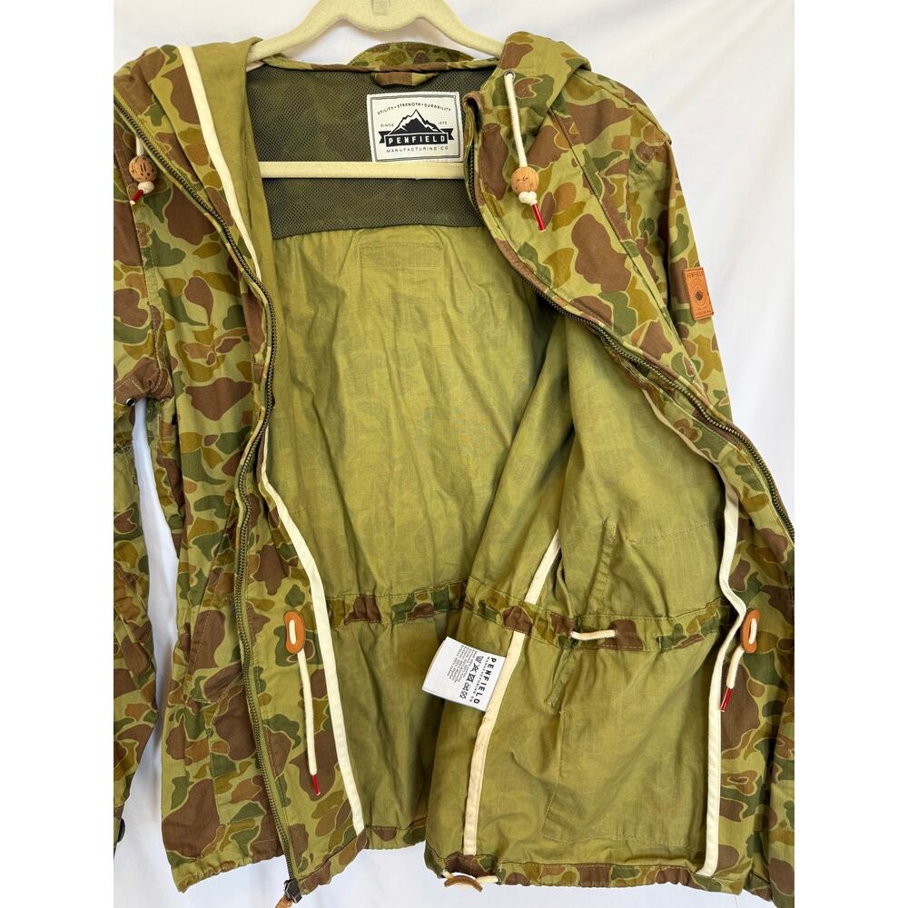 Men's Small Penfield GIbson Waxed Cotton Hooded Green Camo Jacket, Windproof - Picture 5 of 6